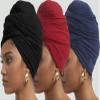 corciova Black Navy Blue Carnelian 3 Pcs Long Soft Head Wrap Turban Headband for Black Women Two Way Stretch Fashion African Head Covering Jersey Hijab Scarf view 3