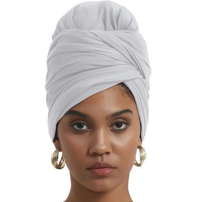 corciova Very Light Gray Long Soft Head Wrap Turban Headband for Black Women Two Way Stretch Fashion African Head Covering Jersey Hijab Scarf