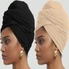 corciova Black Wheat 2 Pcs Long Soft Head Wrap Turban Headband for Black Women Two Way Stretch Fashion African Head Covering Jersey Hijab Scarf view 3