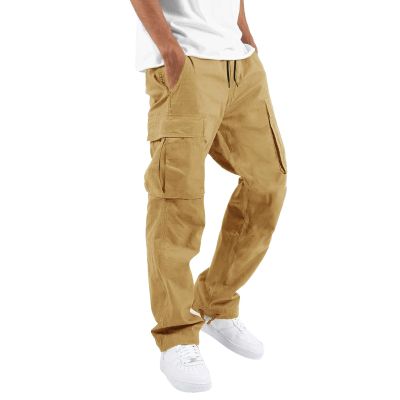 THWEI Mens Cargo Pants Casual Joggers Athletic Pants Cotton Loose Straight Sweatpants Light Khaki 3XL