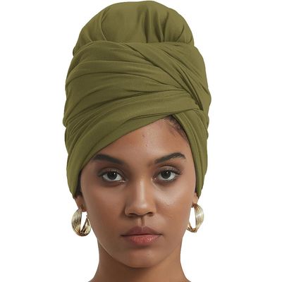 corciova Olive Long Soft Head Wrap Turban Headband for Black Women Two Way Stretch Fashion African Head Covering Jersey Hijab Scarf