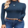 Ekouaer Women's Turtleneck Shirts Ribbed Pullover Sweater Long Sleeves Tops Midweight Thermal Underwear Blouse Navy Blue S