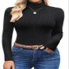 Ekouaer Women's Turtleneck Shirts Ribbed Pullover Sweater Long Sleeves Tops Midweight Thermal Underwear Blouse Black M view 1