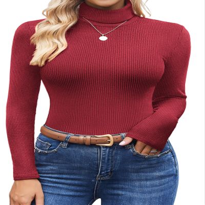 Ekouaer Women's Turtleneck Shirts Ribbed Pullover Sweater Long Sleeves Tops Midweight Thermal Underwear Blouse Wine Red XL