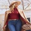 Ekouaer Women's Turtleneck Shirts Ribbed Pullover Sweater Long Sleeves Tops Midweight Thermal Underwear Blouse Wine Red XL view 2