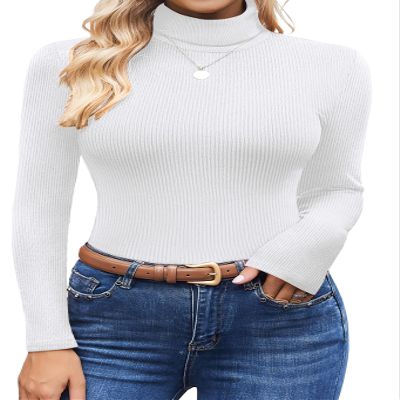 Ekouaer Women's Turtleneck Shirts Ribbed Pullover Sweater Long Sleeves Tops Midweight Thermal Underwear Blouse White M