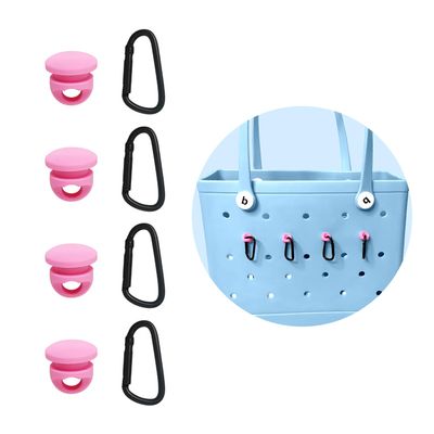 4 Packs Tassel Hanger for Bogg Bag, Insert Carabiner Key Chain Holder Charms, Accessories for Bogg Bags (Pink)