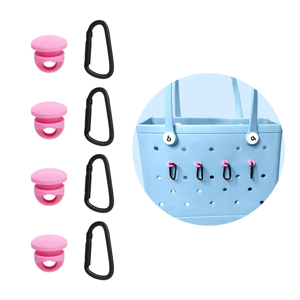 4 Packs Tassel Hanger for Bogg Bag, Insert Carabiner Key Chain Holder Charms, Accessories for Bogg Bags (Pink)