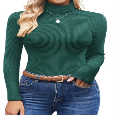 Ekouaer Women's Turtleneck Shirts Ribbed Pullover Sweater Long Sleeves Tops Midweight Thermal Underwear Blouse Green S