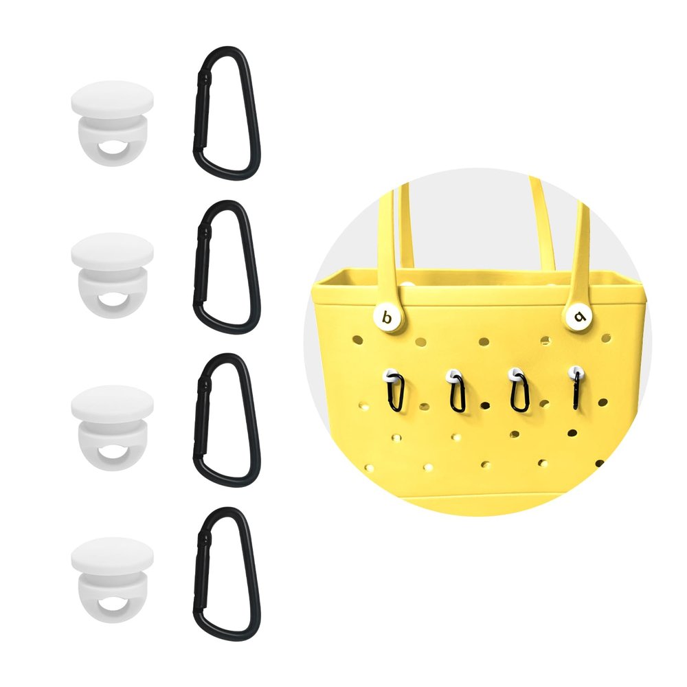 4 Packs Tassel Hanger for Bogg Bag, Insert Carabiner Key Chain Holder Charms, Accessories for Bogg Bags (White)
