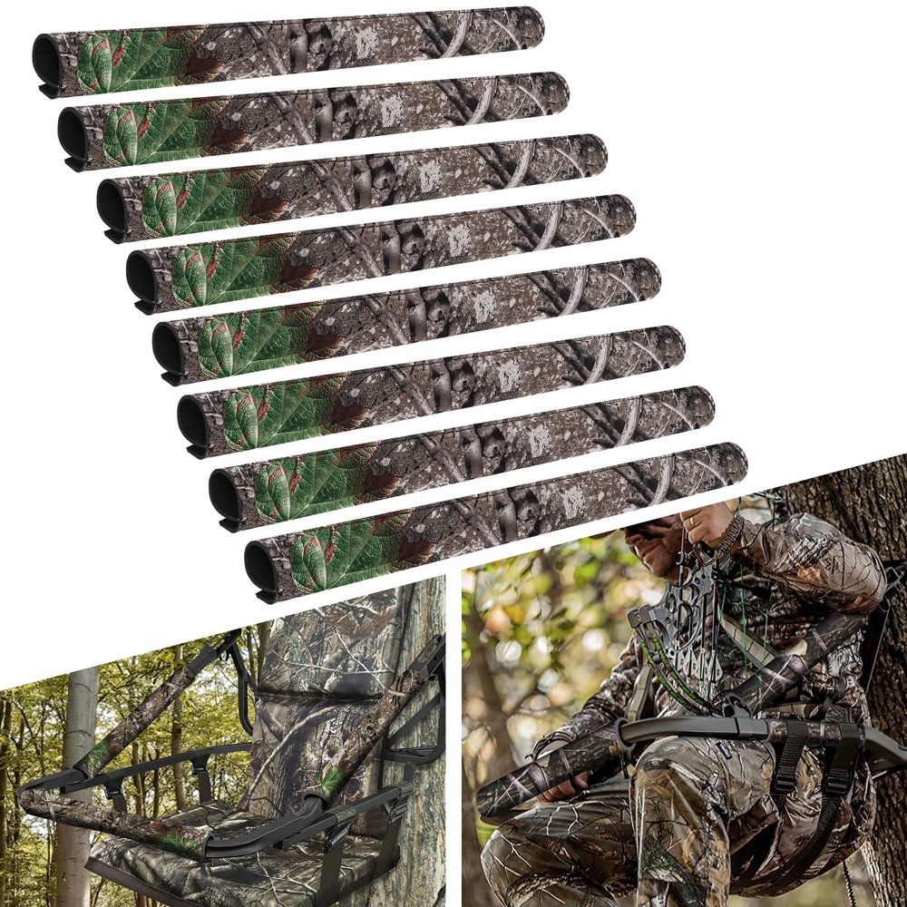 GJL Tree Stand Rail Pads Replacement Shooting Rail Pads Waterproof Camo Treestand Shooting Rail Padding Tree Stand Rail Covers for Tripod Deer Stand Treestand Ladder, Quiet & Easy to Disguise (8 PCS)