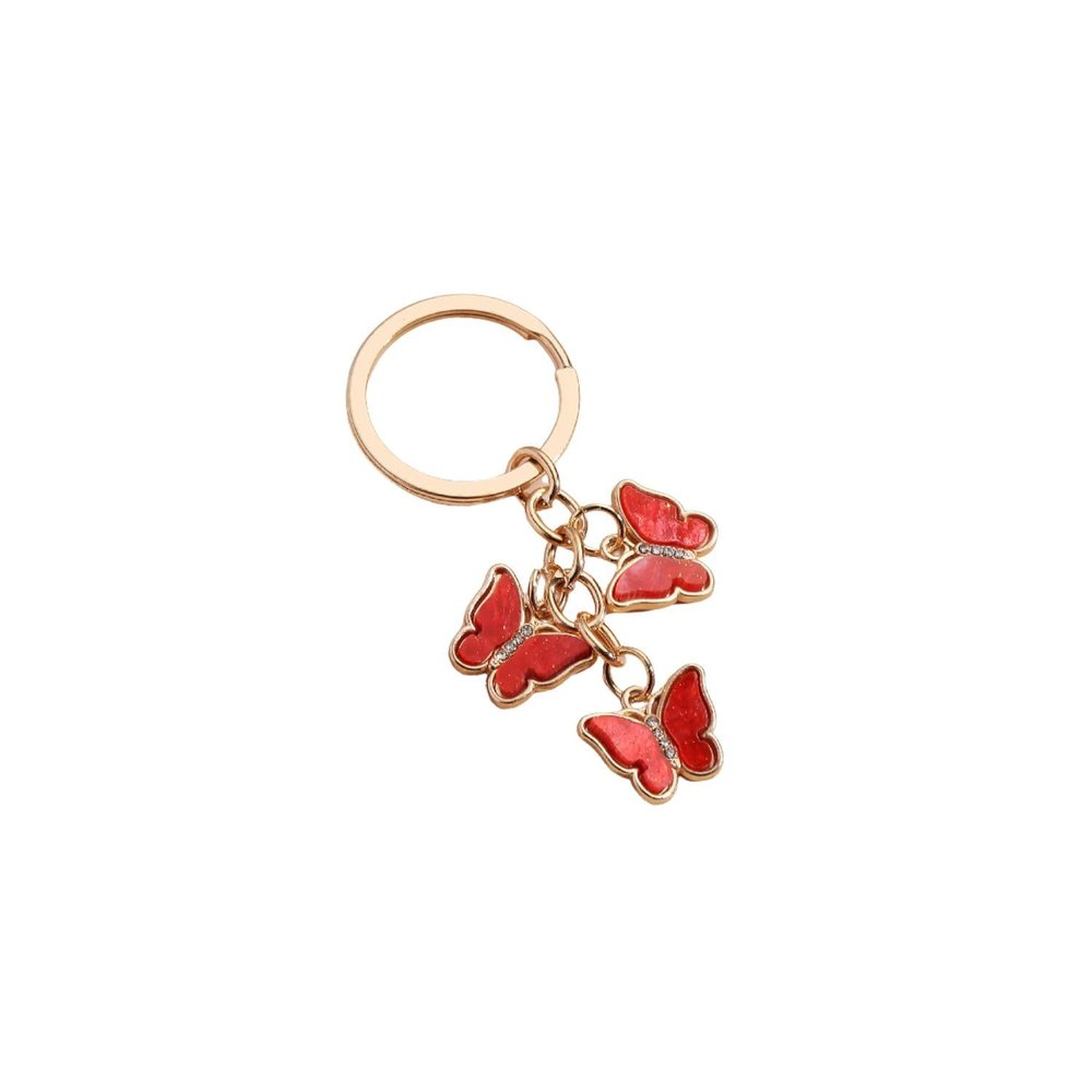 1~3 Pcs Butterfly Charms Keychain Cute Acrylic Crystal Butterfly Chain Tassel Keyring Purse Bag Accessories(Red)