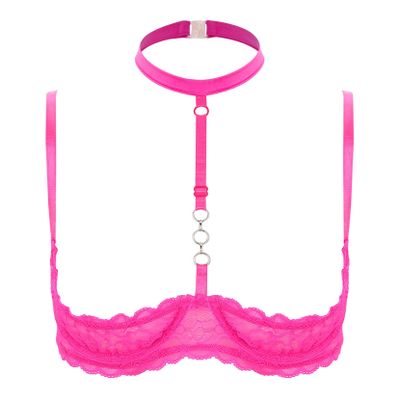YOOJOO Women's Sexy 1/4 Cup Halter Neck Sheer Lace Bra Push Up Underwired Bralette Bra Tops Halter Neck-HP X-Large