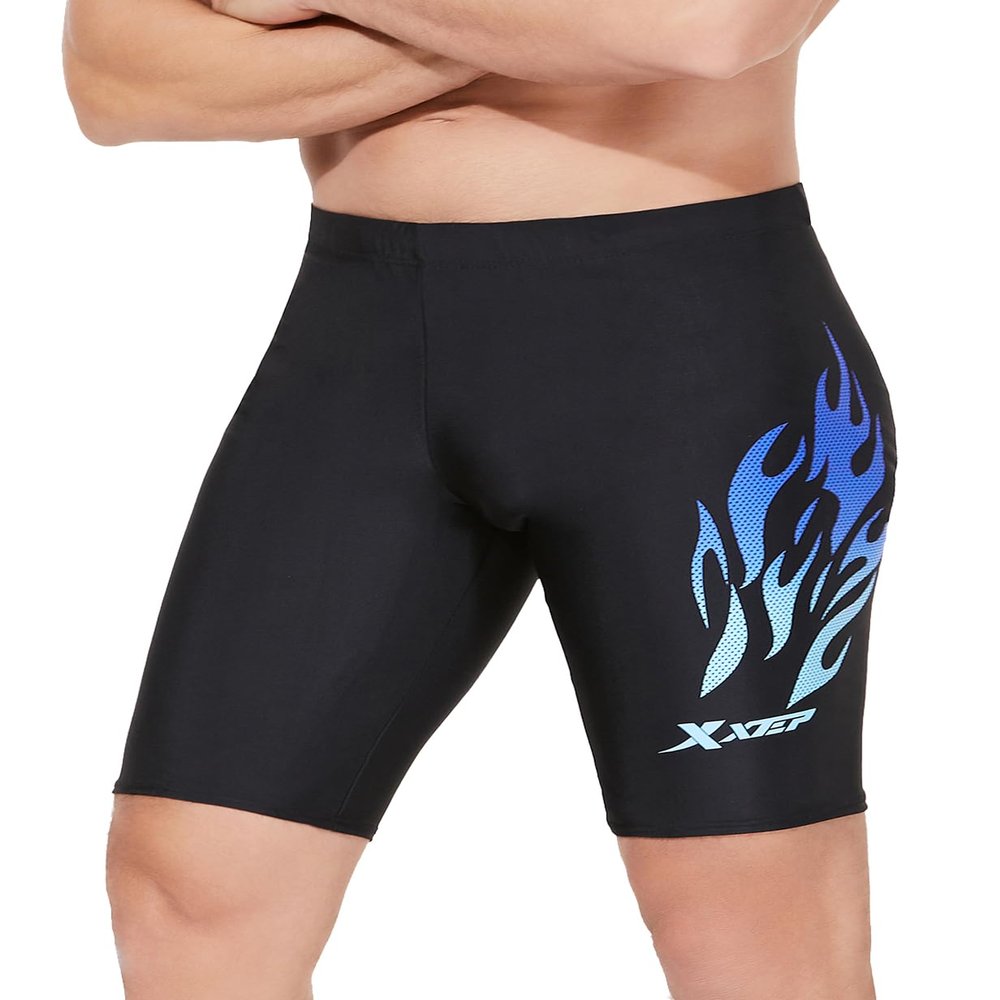 KANAV Men's Swim Jammers Athletic Swimsuit Compression Swimwear Bathing Swimming Shorts Endurance Long Racing Training Black/Blue