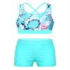Moily Big Girls Solid Color 2 Pcs Dance Gymnastics Sports Outfit Crisscross Back Crop Top with Booty Shorts Leaf&Light Green 8 Years view 1