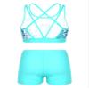 Moily Big Girls Solid Color 2 Pcs Dance Gymnastics Sports Outfit Crisscross Back Crop Top with Booty Shorts Leaf&Light Green 8 Years view 2