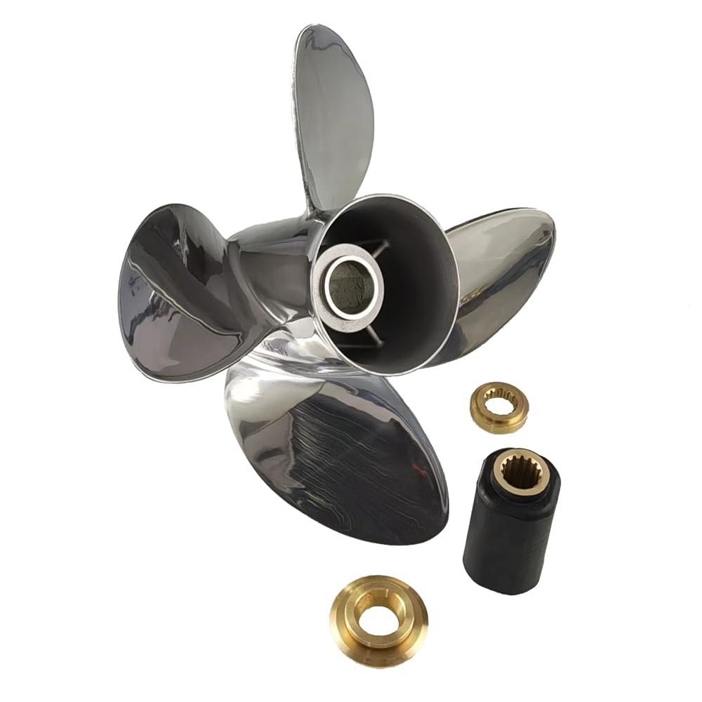 Xspeed Stainless Steel 4 Blades Outboard Propeller with Interchangeable Hub Kits for 4-3/4" Gearcase Honda 115-250hp 115hp and up Engines,15 Spline Tooth,RH/LH(14.6x19 LH)
