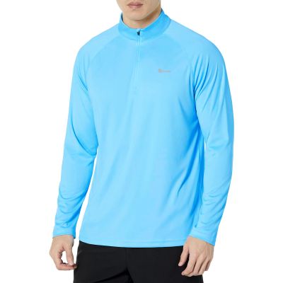 SG Edge Mens UPF 50+ Rash Guard 1/4 Zip Up Swim Shirt Long Sleeve Moisture Wicking Quick Dry Lightweight Fishing Running Hiking, Blue, Large