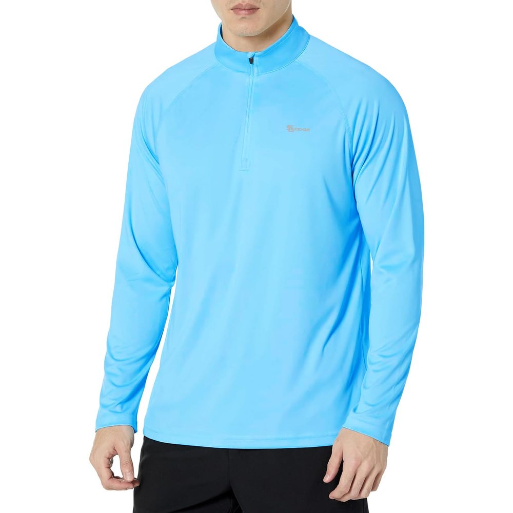 SG Edge Mens UPF 50+ Rash Guard 1/4 Zip Up Swim Shirt Long Sleeve Moisture Wicking Quick Dry Lightweight Fishing Running Hiking, Blue, Large