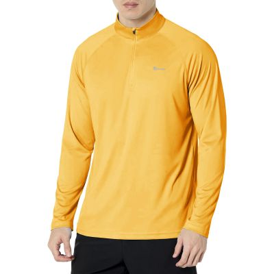 SG Edge Mens UPF 50+ Rash Guard 1/4 Zip Up Swim Shirt Long Sleeve Moisture Wicking Quick Dry Lightweight Fishing Running Hiking, Honey Yellow, XX-Large