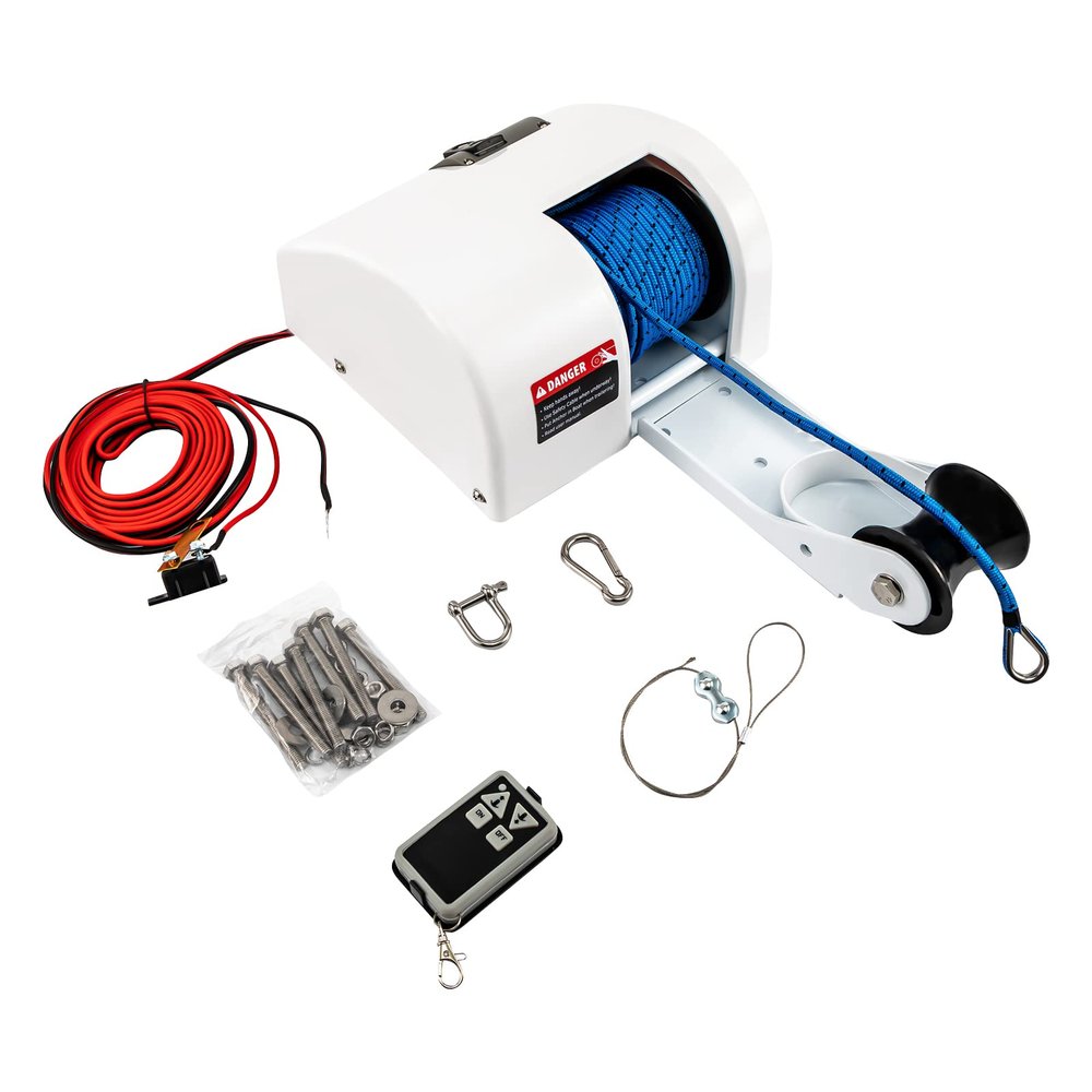 12V Electric Anchor Winch, Boat Anchor Wench with Remote Control, 25/45LBS Saltwater Boat Electric Windlass, Marine Free Fall Anchor Windlass Kit (45LBS)