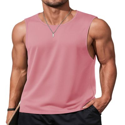 MAGCOMSEN Mens Tank Tops Summer Sleeveless Muscle Shirt Training Cut Off Shirts Casual Breathable Undershirt Beach Grey Pink S