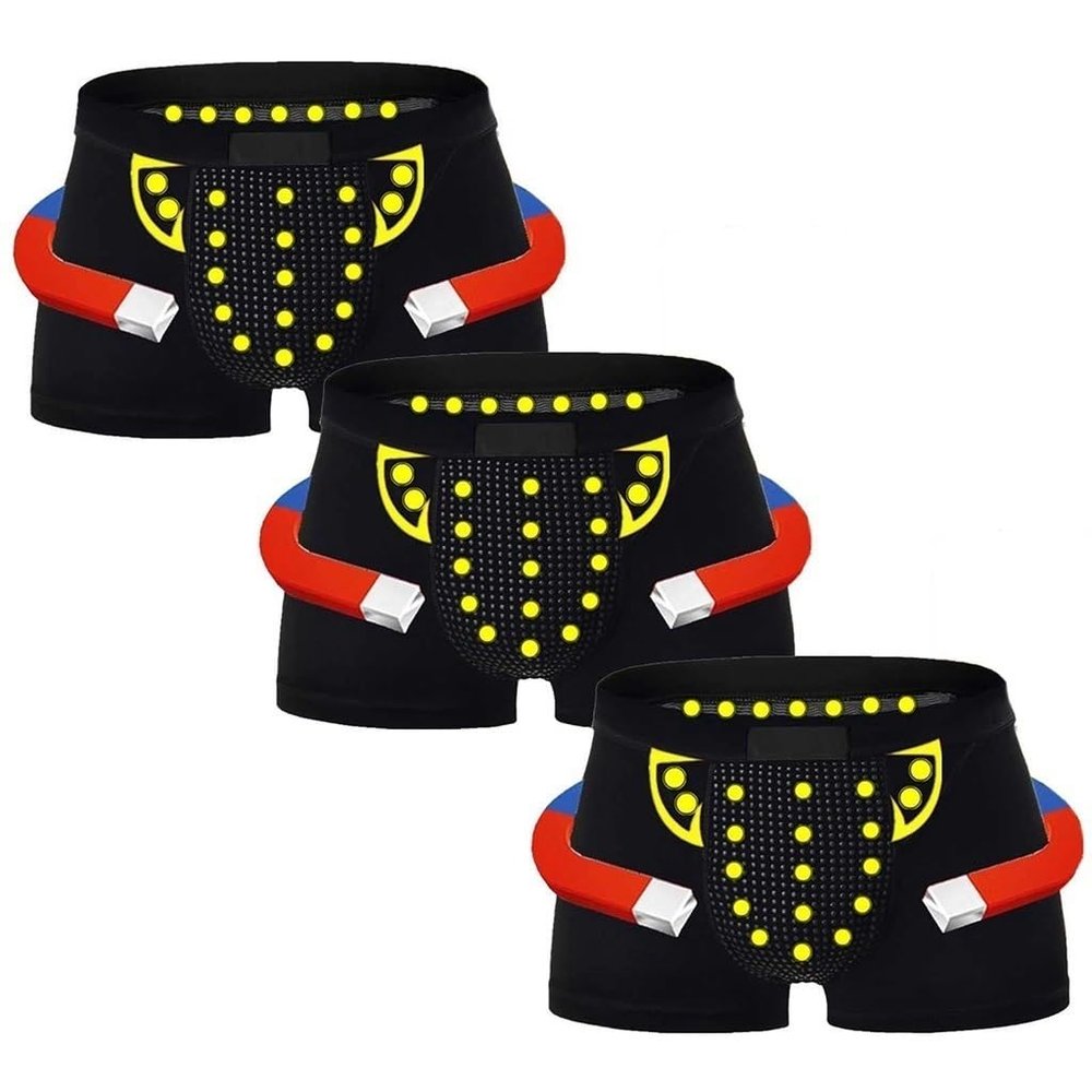 POCHY Men Pants 3/6-Packs Magnetic Therapy Health Care Underwear Elastic Tourmaline Panties Enlargement Boxer Briefs (Color : 3pcs-Black, Size : 3X-Large)
