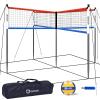 GOOX 4 Square Volleyball Net Game Set, 14 FT 4-Way Volleyball Net for Backyard Beach Lawn, Portable Four Square Volleyball Net for Adults & Youths with Vollyball, Pump, Carry Bag(red and Blue) view 1