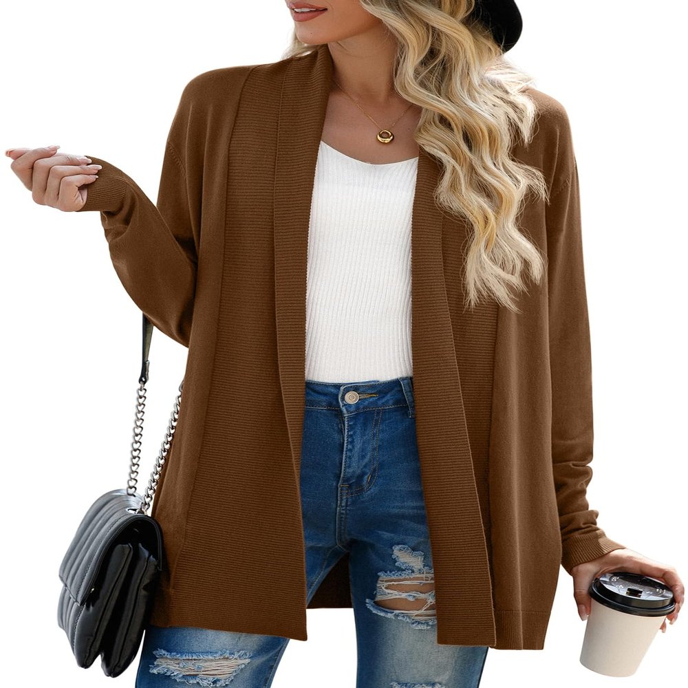 GRECERELLE Women's Fall Winter Long Sleeve Open Front Lightweight Business Casual Dressy Cardigan Sweater, Coffee, Large