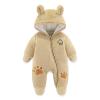 JiAmy Newborn Baby Winter Hooded Romper, Cartoon Zipper Footie Fleece Snowsuit Jumpsuit Outfits Khaki 3-6 Months view 1