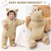 JiAmy Newborn Baby Winter Hooded Romper, Cartoon Zipper Footie Fleece Snowsuit Jumpsuit Outfits Khaki 3-6 Months view 2