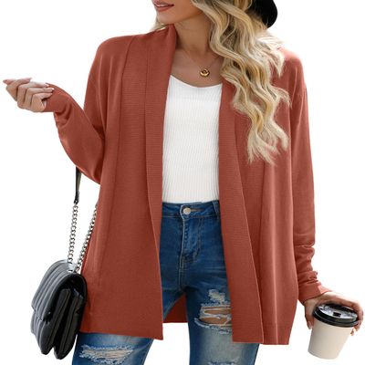 GRECERELLE Women's Open Front Cardigan 2025 Lightweight Long Sleeve Casual Business Trendy Sweater Outwear, Rusty Red, Medium