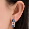 Vintage Enamel Flower Small Hoop Earrings Retro Japanese Style Flowers Ear Clip-on for Women Delicate Jewelry Mother's Day Gift Thanksgiving Gift-B blue view 2