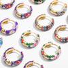 Vintage Enamel Flower Small Hoop Earrings Retro Japanese Style Flowers Ear Clip-on for Women Delicate Jewelry Mother's Day Gift Thanksgiving Gift-B blue view 3