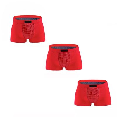 3/6-Packs Mens Health Care Pants Magnetic Therapy Energetic Panties Tourmaline Fiber Underwear Breathable Boxer Briefs (Color : 3pcs-Red, Size : 6X-Large)