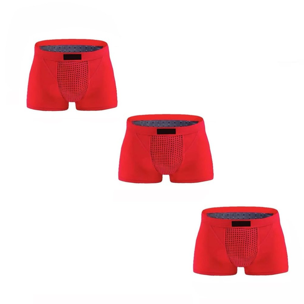 3/6-Packs Mens Health Care Pants Magnetic Therapy Energetic Panties Tourmaline Fiber Underwear Breathable Boxer Briefs (Color : 3pcs-Red, Size : 6X-Large)