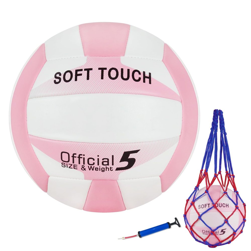 UUBEMM Volleyball Soft Touch for Indoor Outdoor Beach Park Games Gym Practice,Official Size Backyard Volleyballs with Pump for Adults,Teens, Beginners Gifts (5, Pink with Pump Kit)