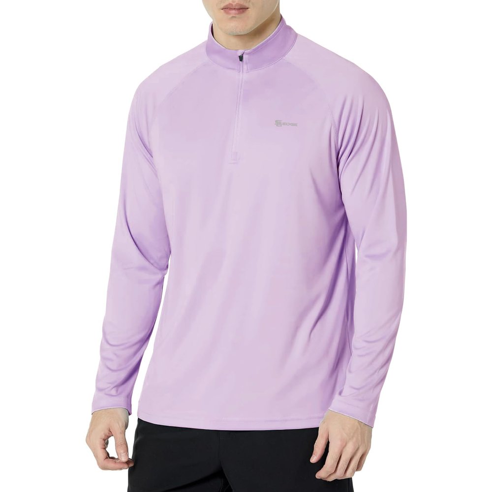 SG Edge Mens UPF 50+ Rash Guard 1/4 Zip Up Swim Shirt Long Sleeve Moisture Wicking Quick Dry Lightweight Fishing Running Hiking, Lavender Frost, X-Large