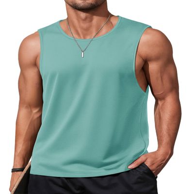 MAGCOMSEN Mens Tank Tops Sleeveless Muscle Shirt Training Cut Off Shirts Casual Breathable Undershirt Summer Beach Grey Green XL