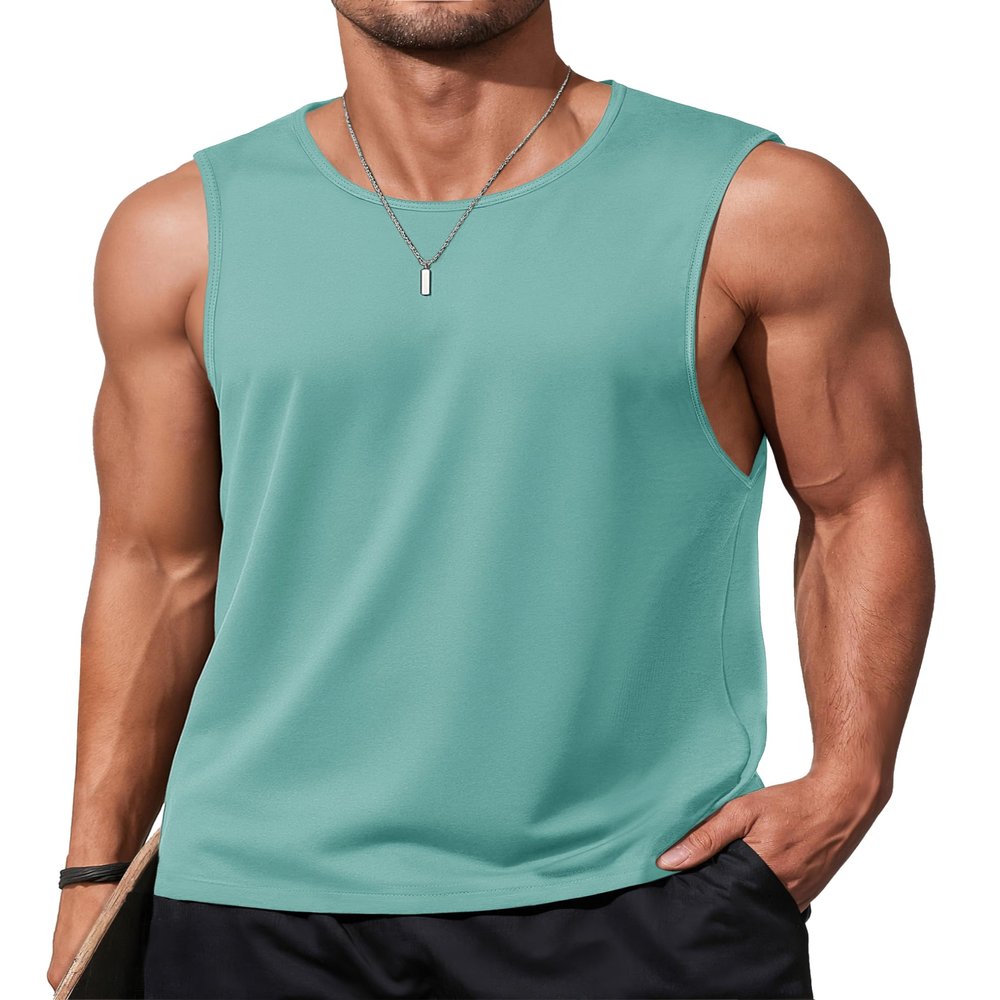 MAGCOMSEN Mens Tank Tops Sleeveless Muscle Shirt Training Cut Off Shirts Casual Breathable Undershirt Summer Beach Grey Green XL