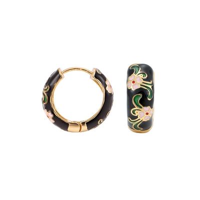 Vintage Enamel Flower Small Hoop Earrings Retro Japanese Style Flowers Ear Clip-on for Women Delicate Jewelry Mother's Day Gift Thanksgiving Gift-C blank