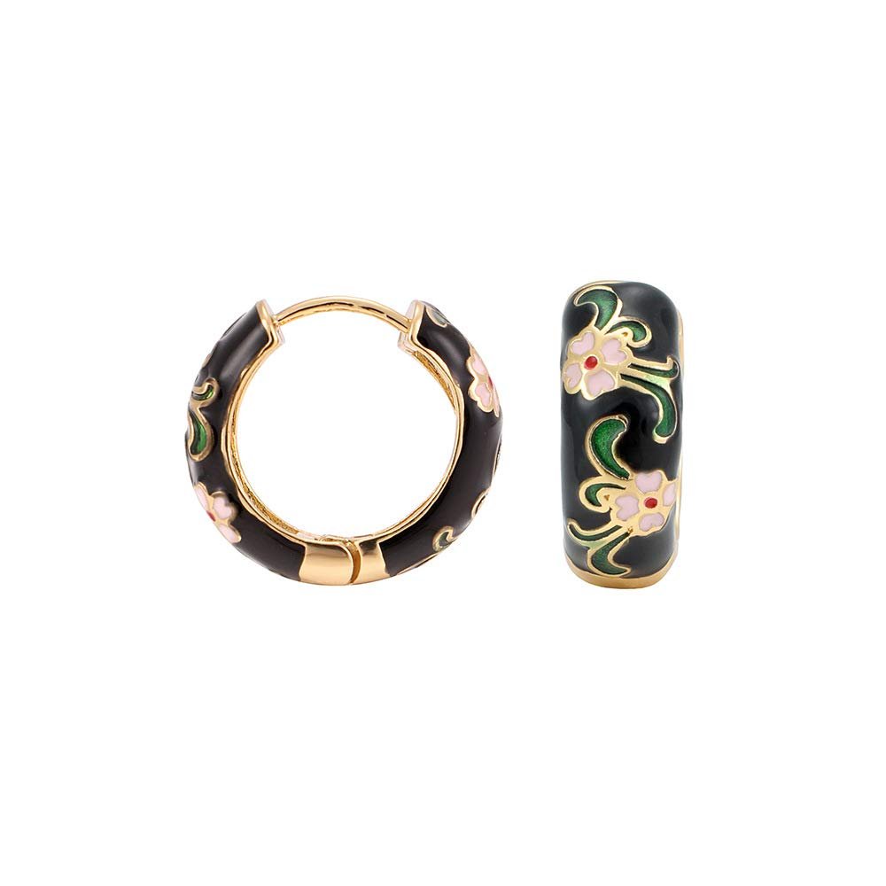 Vintage Enamel Flower Small Hoop Earrings Retro Japanese Style Flowers Ear Clip-on for Women Delicate Jewelry Mother's Day Gift Thanksgiving Gift-C blank
