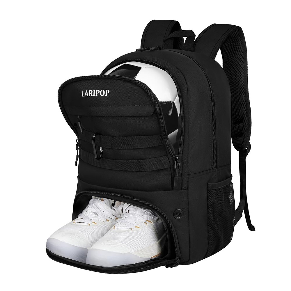 LARIPOP Soccer Backpack,Soccer Bag with Ball Holder and Shoe Compartment,Sports Equipment Training Bags Fits Basketball Football Volleyball and Accessories