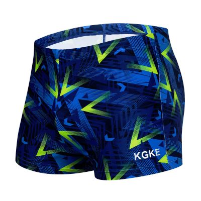 KGKE Mens-Swim-Jammers Athletic-Swimwear Quick-Dry-Shorts Durable-Team-Swimsuits - Drawstring Competition Swimming UPF50+ (Geometric Blue,XL)