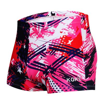KGKE Mens-Swim-Jammers Athletic-Swimwear Quick-Dry-Shorts Durable-Team-Swimsuits - Drawstring Competition Swimming UPF50+ (Colorful Pink,S)