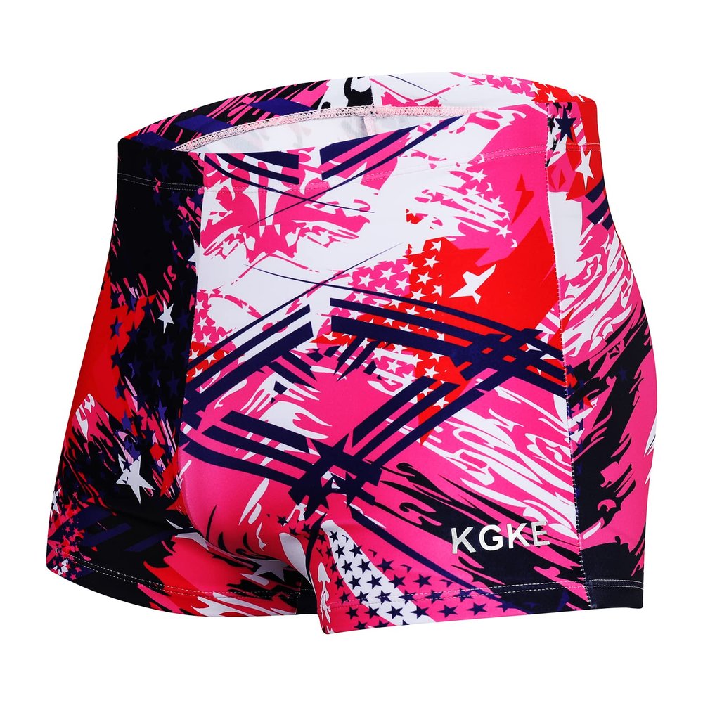 KGKE Mens-Swim-Jammers Athletic-Swimwear Quick-Dry-Shorts Durable-Team-Swimsuits - Drawstring Competition Swimming UPF50+ (Colorful Pink,S)