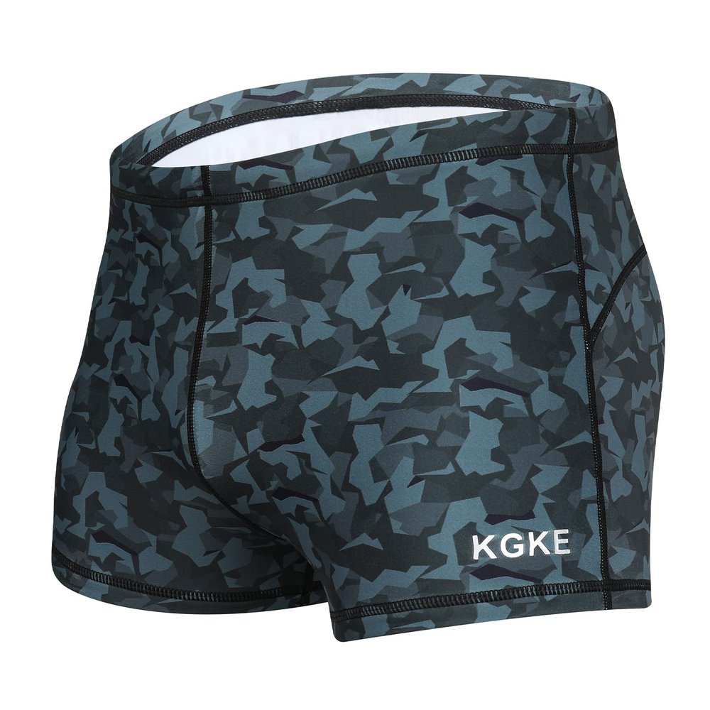 KGKE Mens-Swim-Jammers Athletic-Swimwear Quick-Dry-Shorts Durable-Team-Swimsuits - Drawstring Competition Swimming UPF50+ (Grey Camo,L)