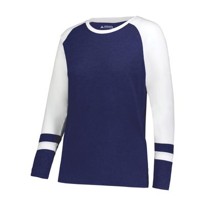 Augusta Sportswear Girls Fanatic 2.0 Long Sleeve Tee Navy/White L
