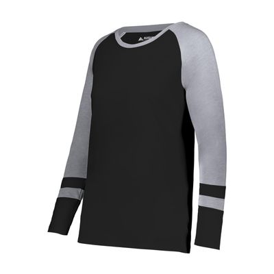 Augusta Sportswear Girls Fanatic 2.0 Long Sleeve Tee Black/Grey Heather M