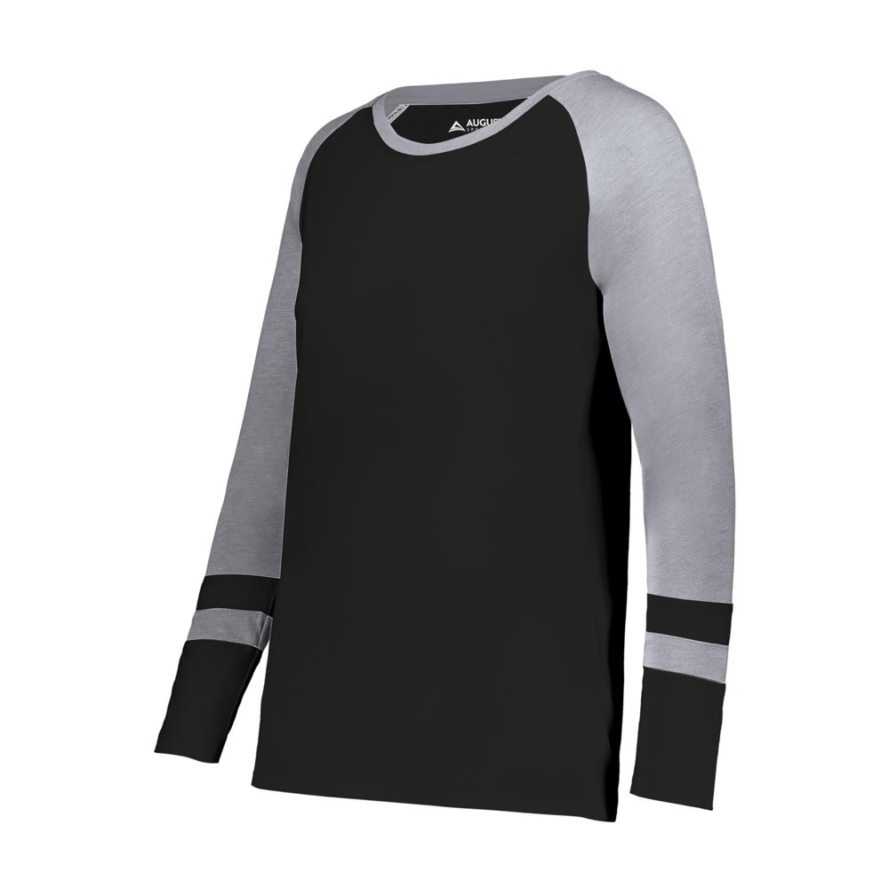 Augusta Sportswear Girls Fanatic 2.0 Long Sleeve Tee Black/Grey Heather M